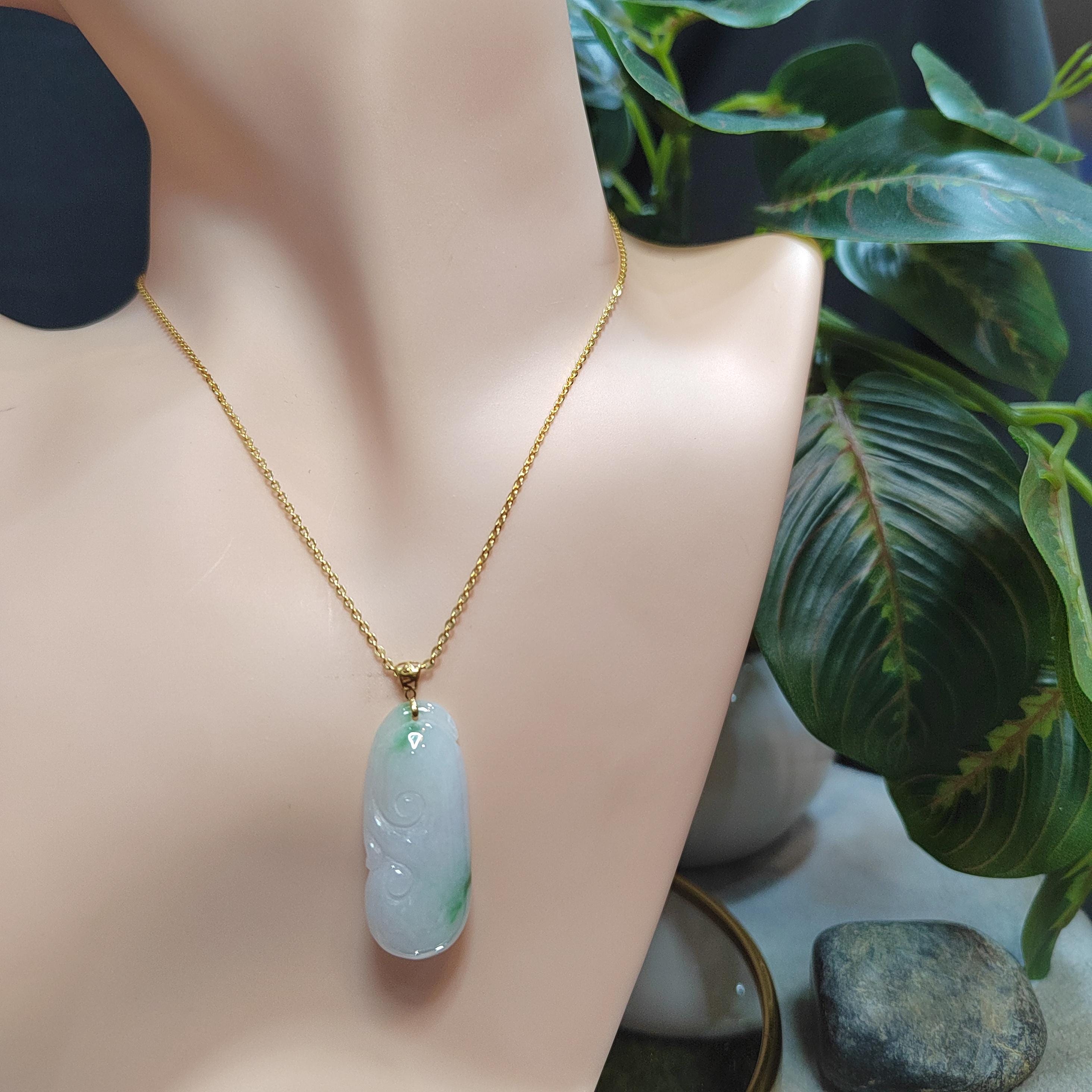 Exquisite Burmese Jadeite Pendant with Necklace - Hand Carved A-Grade Gemstone in 18k Gold Setting SL8015 - SL Precious