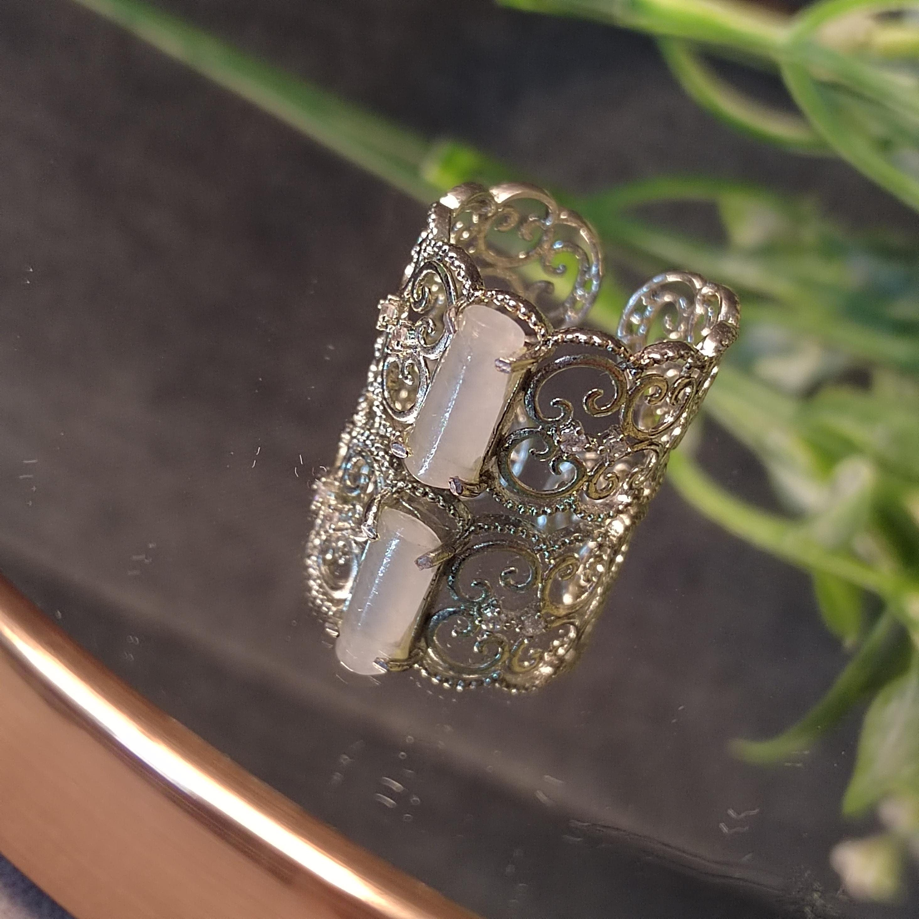 Certified Burmese Gemstone Elegant White Icy Lace Cylinders Design Natural Untreated Ring Jewelry for Special Occasion, Wedding, SL129 - SL Precious