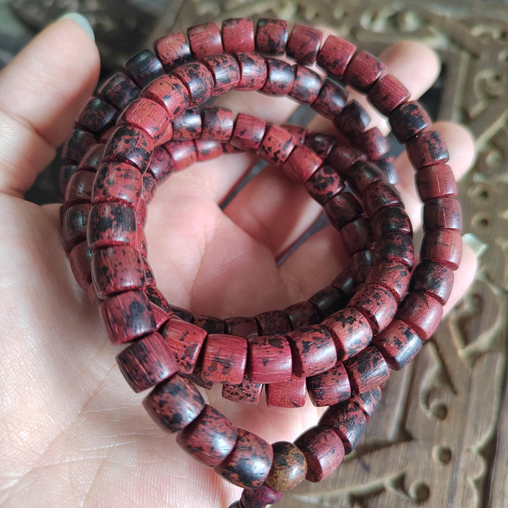 Cambodian Red Agarwood Mala Bracelet: 108 Aromatic Prayer Beads SL421