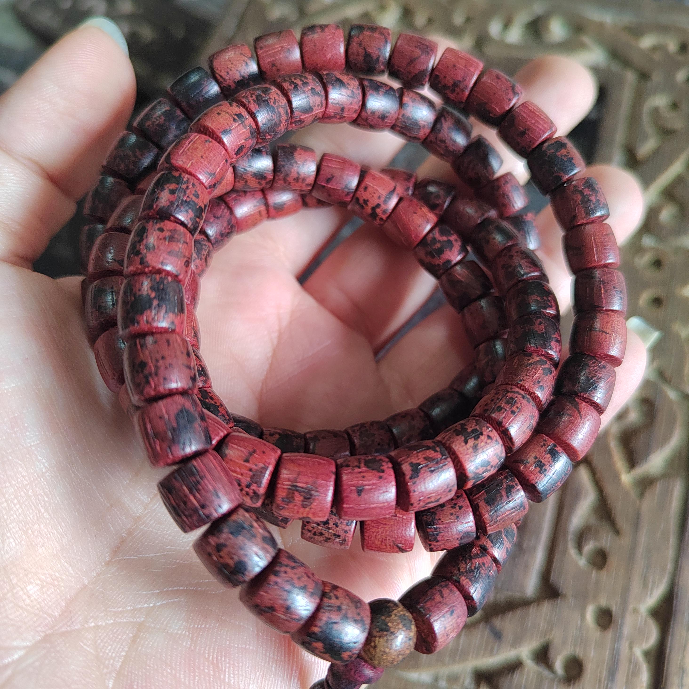 Cambodian Red Agarwood Mala Bracelet: 108 Aromatic Prayer Beads SL421