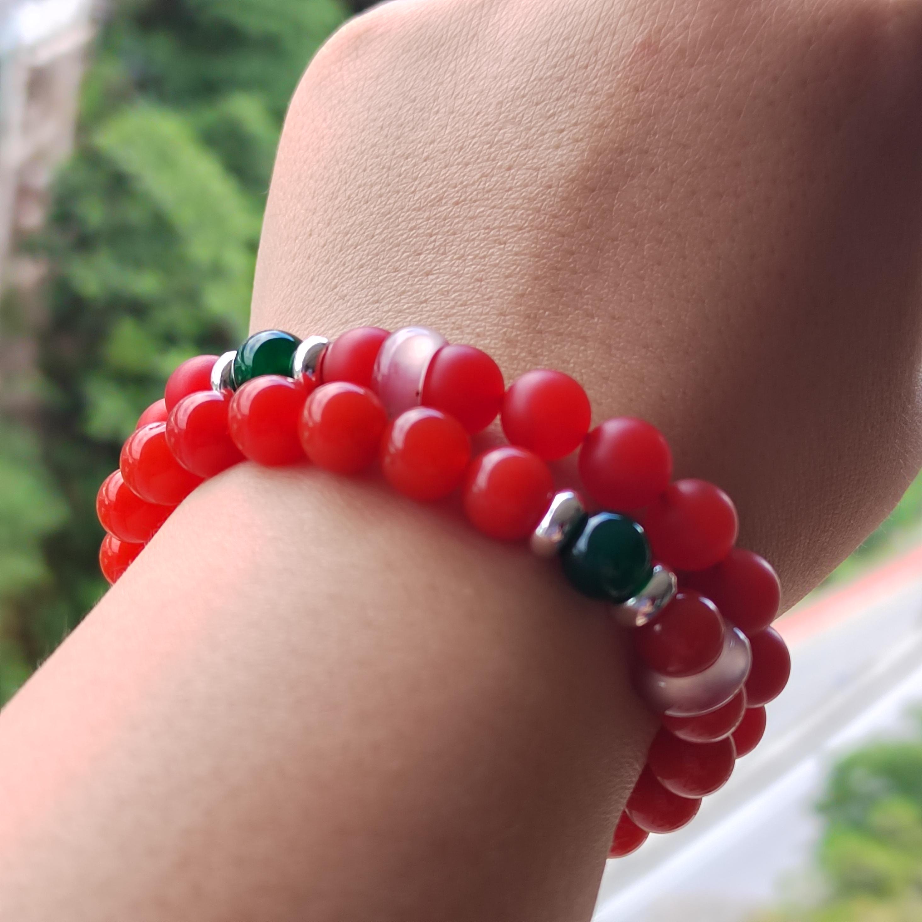 Natural Baoshan Nanhong Red Agate Bead Bracelet & Bangle Set | S9999 Pure Silver Bangle/Bead Green Agate | 4 Designs SL285 SL286 SL287 SL288