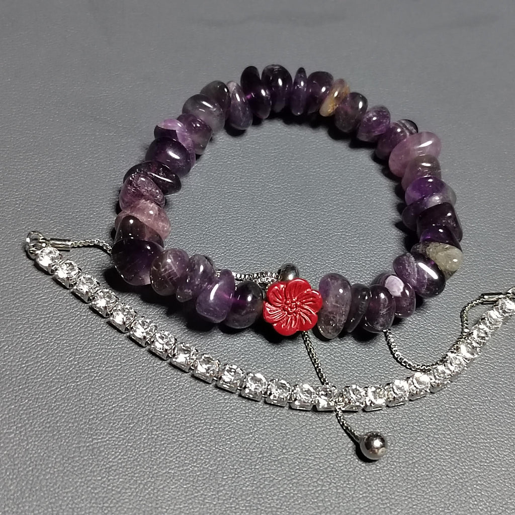 Natural Purple Amethyst Quartz Flower Cinnabar Uneven Beads Rhinestone Mix & Match Bracelet SL169 - SL Precious