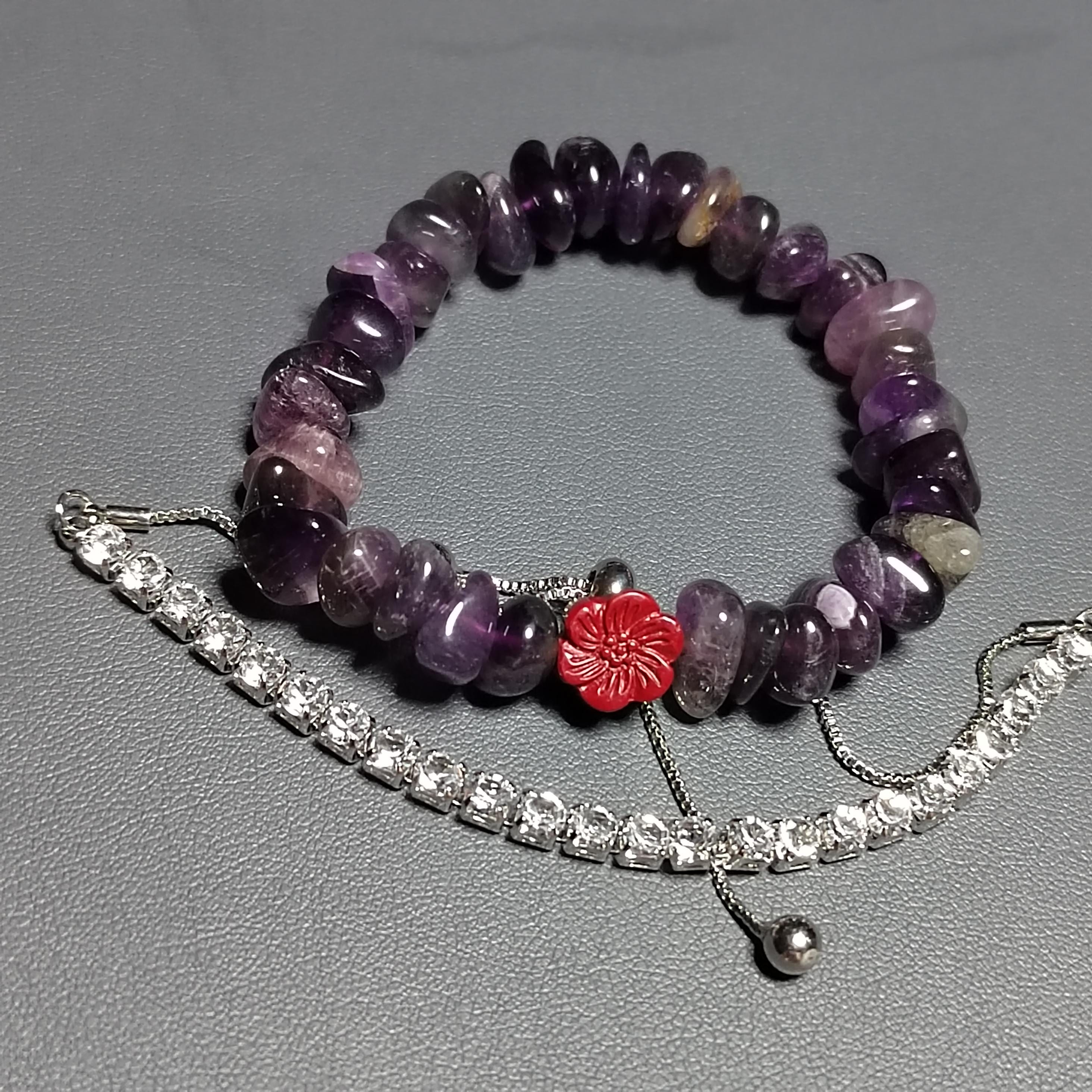 Natural Purple Amethyst Quartz Flower Cinnabar Uneven Beads Rhinestone Mix & Match Bracelet SL169 - SL Precious