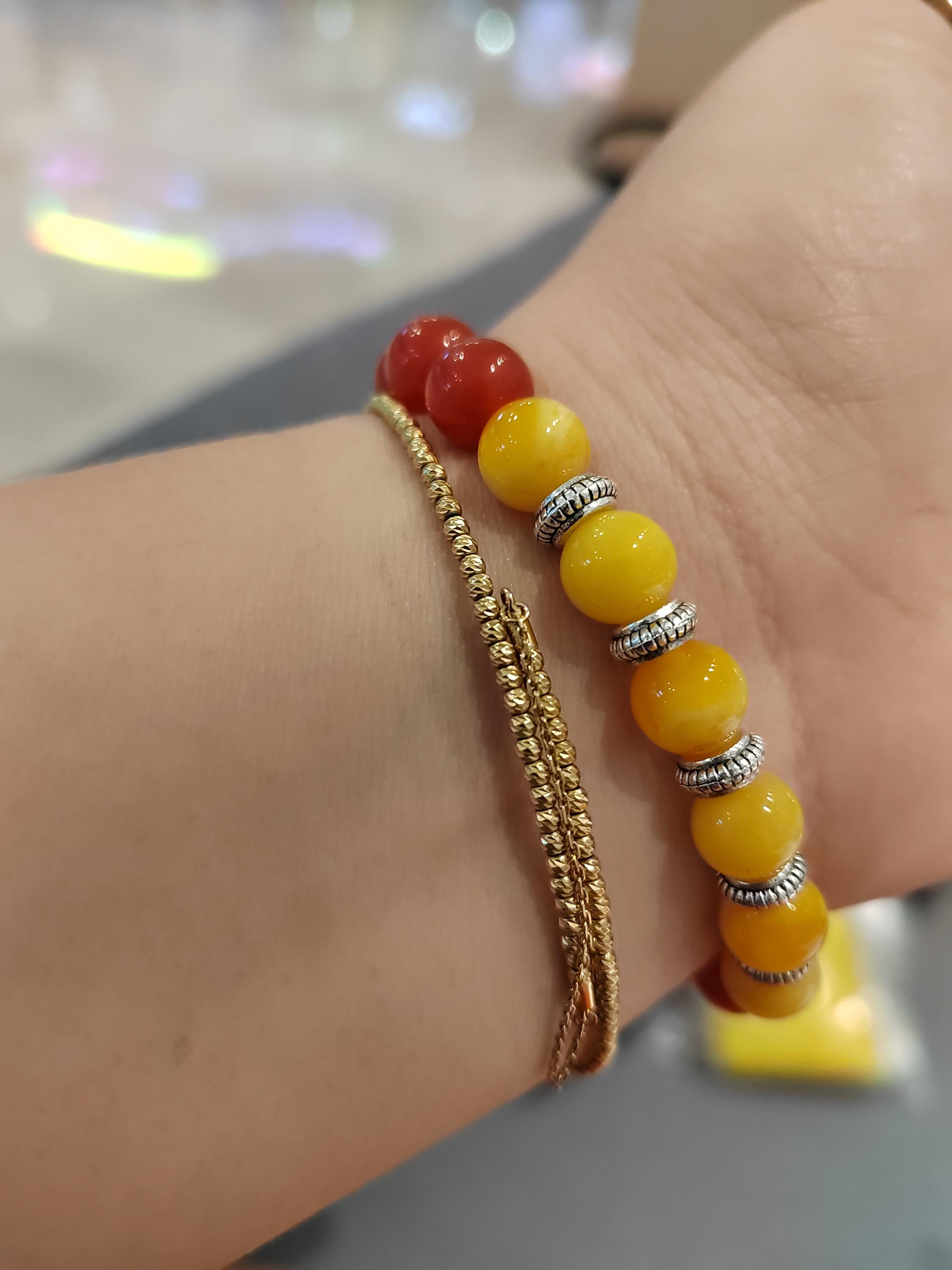 Natural Handmade Russian Baltic Beeswax Amber & Sichuan Baoshan Nanhong Agate S999 Spacer Beads Bracelet Gifts SL325 - SL Precious