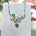 3 Colors Women Burmese Icy White, Yellow, Imperial Green Jadeite Necklace with Zircon Accent 925 Silver Plated with 18K White Gold SL082 - SL Precious