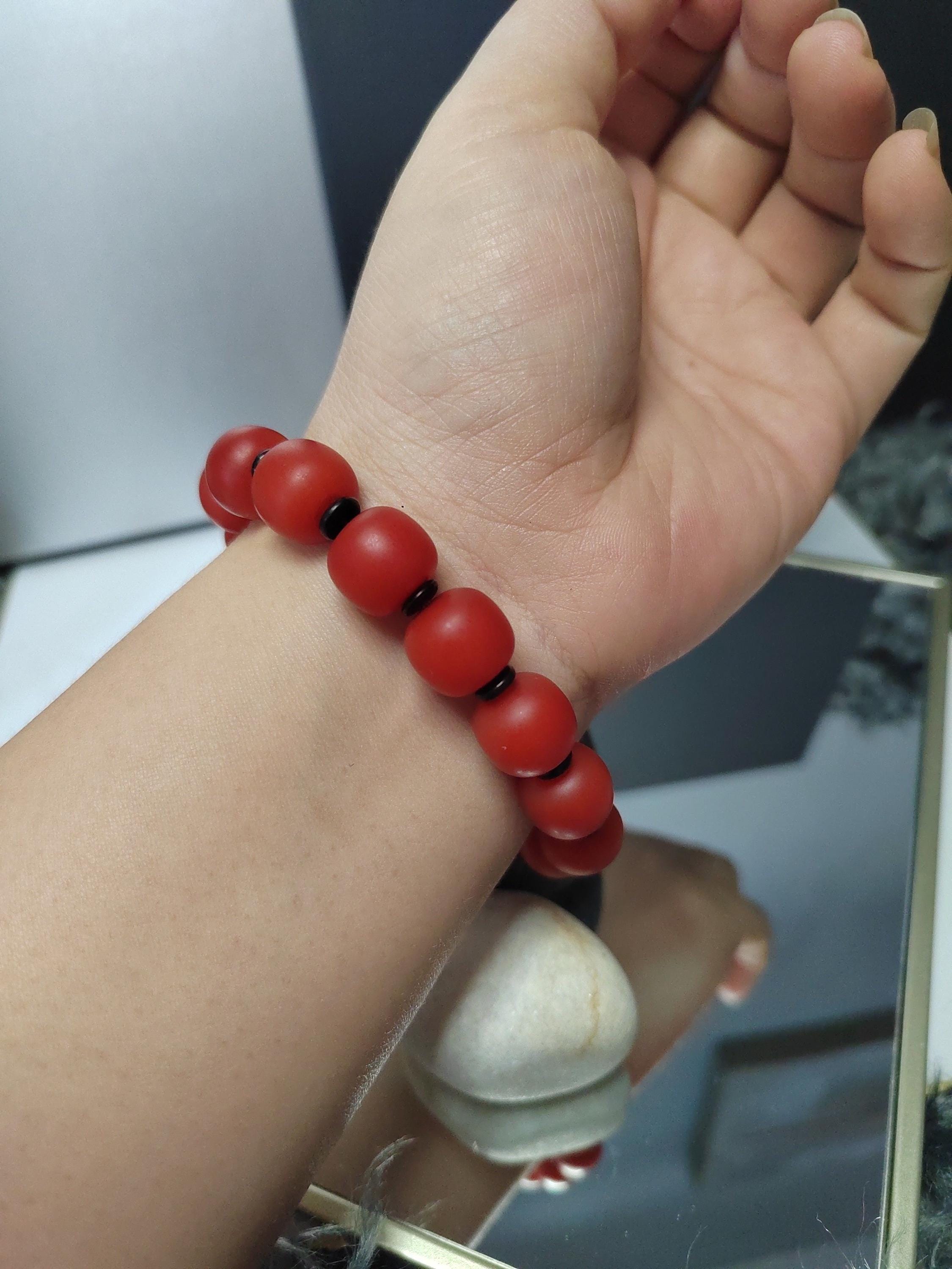 Certified A-Grade Natural Southern Baoshan Yunna Nanhong Red Agate Barrel Beads Bracelet SL267X26 中国云南保山南红玛瑙手串-冰红，满肉，透光