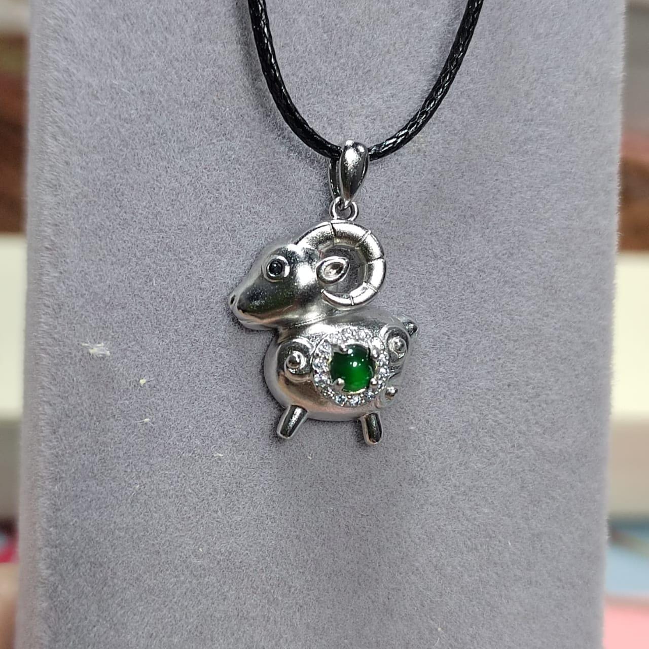 Burmese Imperial Green Jadeite with Zircon On S925 Silver Pendant Pig & Lamb Shape Free Necklace SL137N, SL138N
