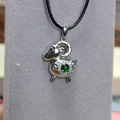Burmese Imperial Green Jadeite with Zircon On S925 Silver Pendant Pig & Lamb Shape Free Necklace SL137N, SL138N - SL Precious