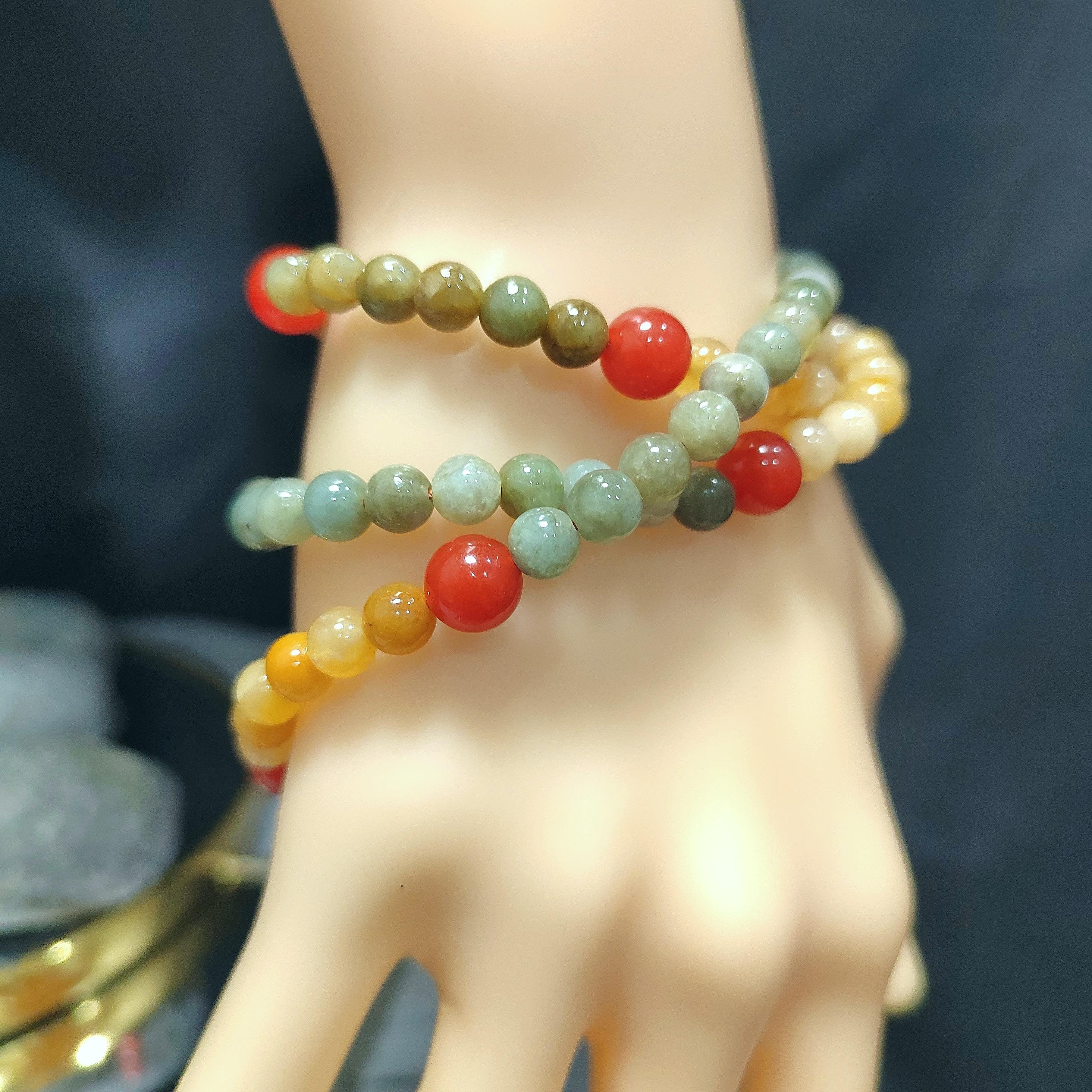 Natural Untreated Handmade Burmese Icy Yellow|Green Jadeite - Southern Yunna Baoshan Nanhong Cherry Red Bead Necklace SL363