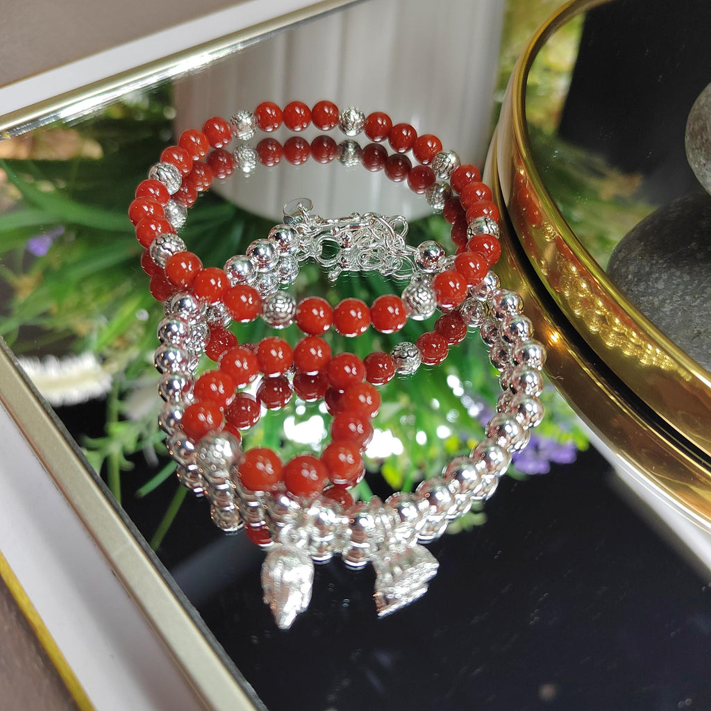 Handmade Natural Southern Yunna Baoshan| Sichuan Liangshan Oxblood Nanhong Agate| S999 Silver Filled Vermeil  Bracelet|Ring 3pcs Set SL346C