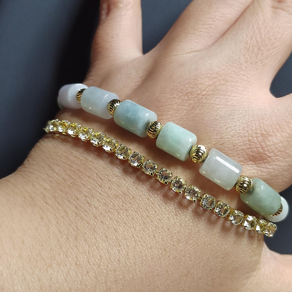 Burmese Cylindrical Beads Jadeite Bracelet With Free Rhinestone Bracelet Double Layer Design SL160
