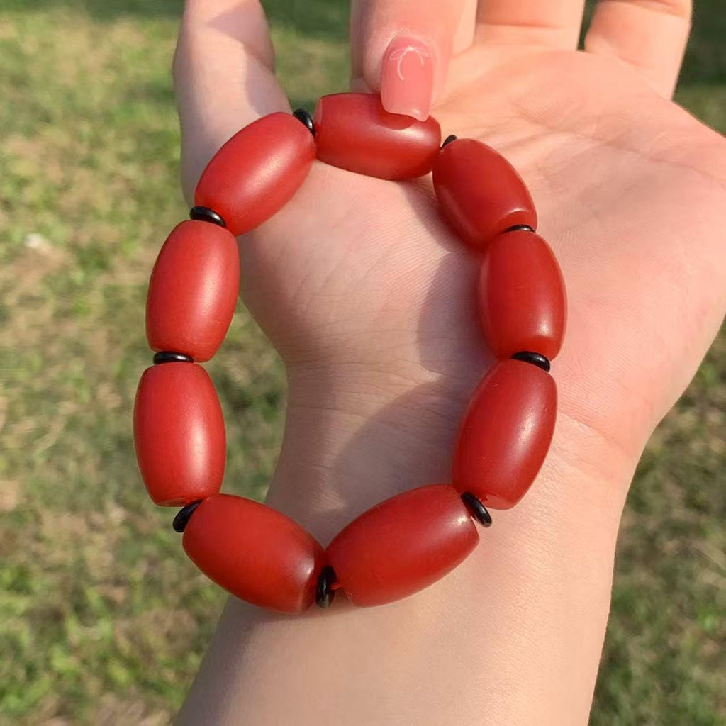 Certified A-Grade Natural Yunnan Baoshan Southern Red Nanhong Agate Cylinder Beads Bracelet SL270X29