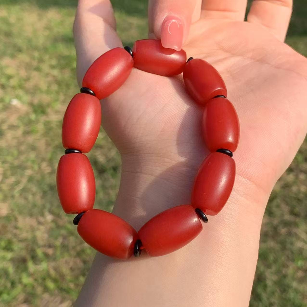 Certified A-Grade Natural Yunnan Baoshan Southern Red Nanhong Agate Cylinder Beads Bracelet SL270X29