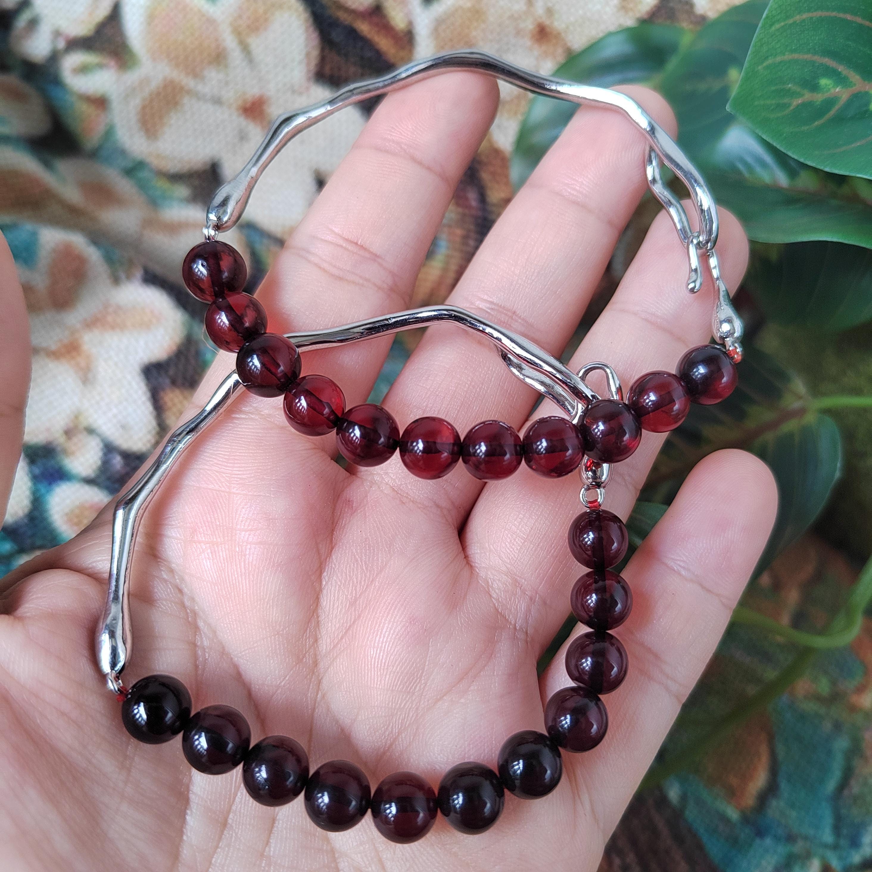 Burmese Natural Blood Amber Bead Bangle/Bracelet | Unique Design | 18k White Gold Plated SL126