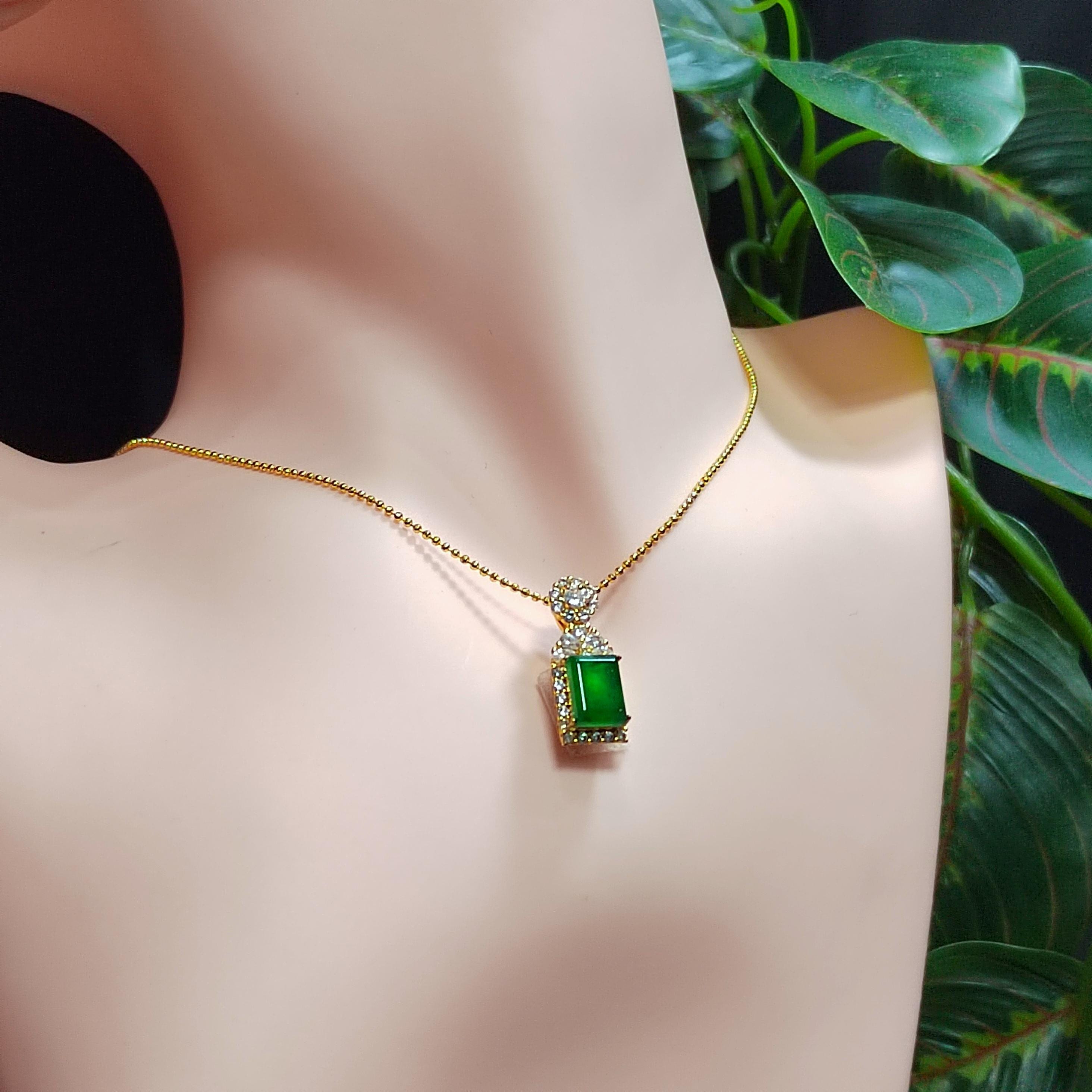 Certified A-Grade Imperial Green Jadeite Rectangle Pendant | Zirconia Accent |Simple| Elegant | Minimalist Design |Best Gift For Her SL040