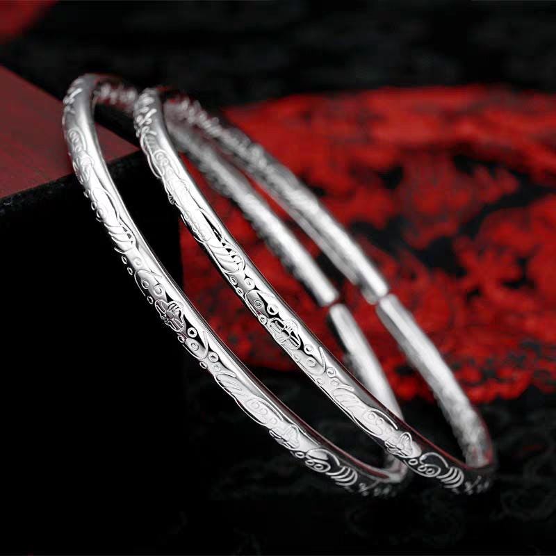 S9999 Silver Filled Vermeil Bohemian Carving Lucky Bangle Cuff, Best Gift for Her - Minimalist & Elegant Design - SL287