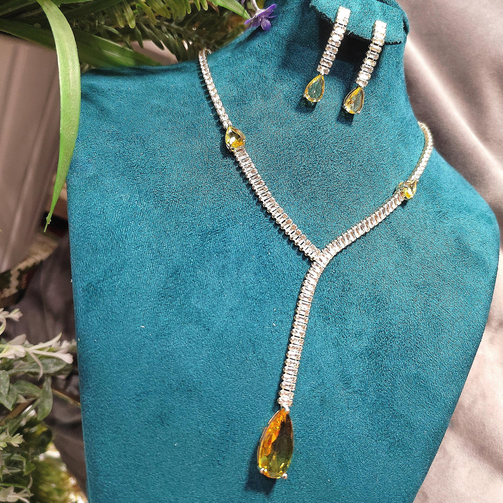 Elegant White and Yellow Zircon Jewelry Set Necklaces & Earrings for Her - Perfect for Celebrations and Special Occasions SL159 - SL Precious
