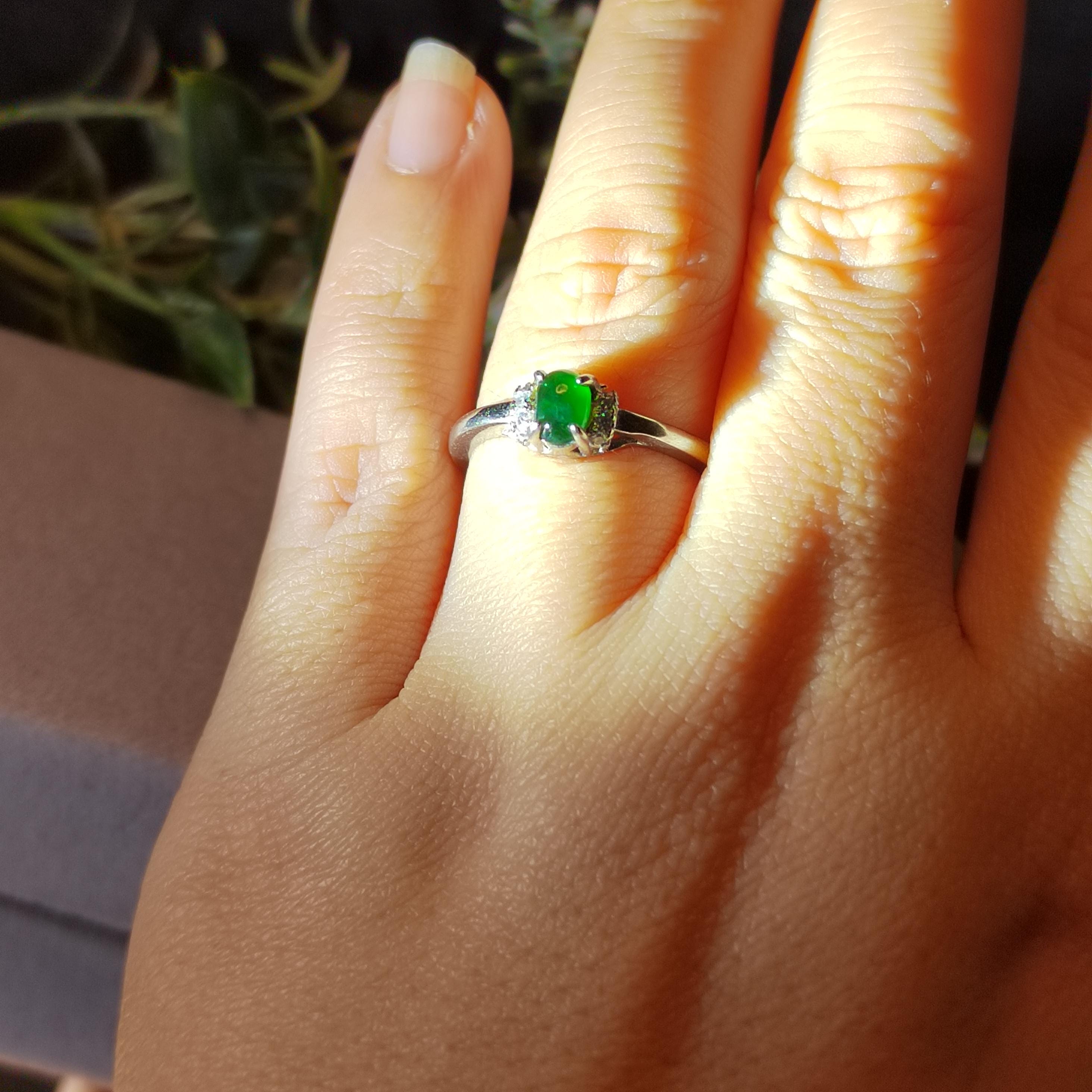 A Grade Certified Burmese Dark Blue Green Natural Untreated Jadeite with Zircon Accents S925 Ring 天然缅甸老蓝水料 SL104G