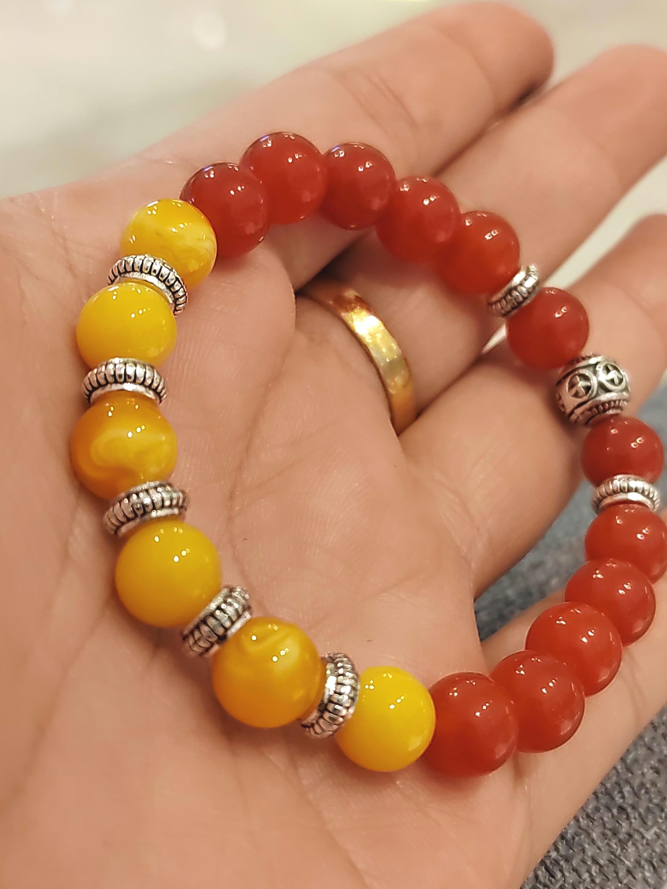 Natural Handmade Russian Baltic Beeswax Amber & Sichuan Baoshan Nanhong Agate S999 Spacer Beads Bracelet Gifts SL325