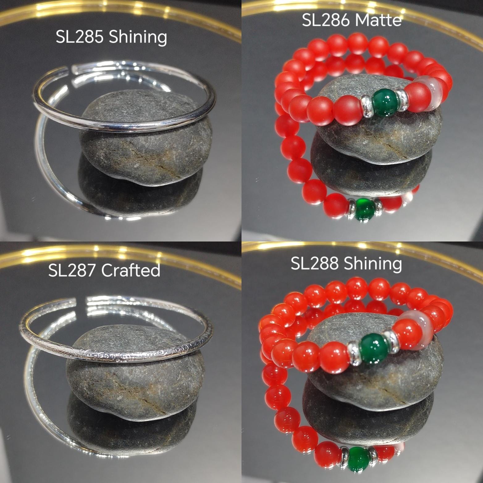 Natural Baoshan Nanhong Red Agate Bead Bracelet & Bangle Set | S9999 Pure Silver Bangle/Bead Green Agate | 4 Designs SL285 SL286 SL287 SL288