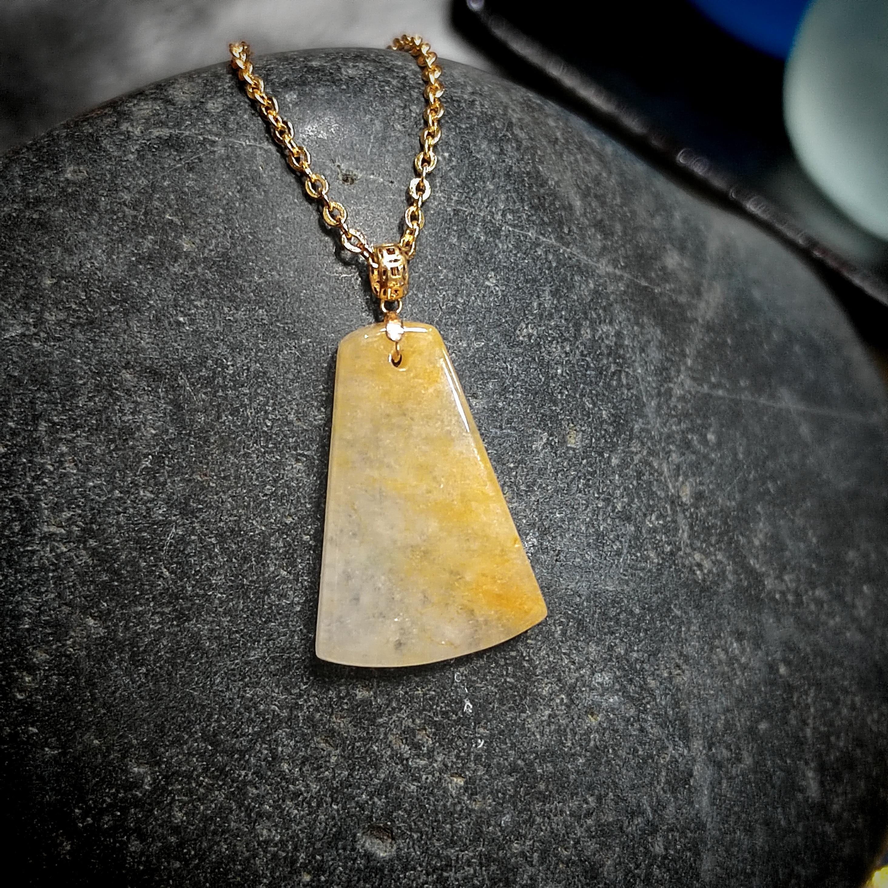 Certified Natural Untreated Burmese Yellow Icy Oil Painting View Jadeite Pendant in 18k Solid Gold - Elegant Minimalist Design SL024 - SL Precious