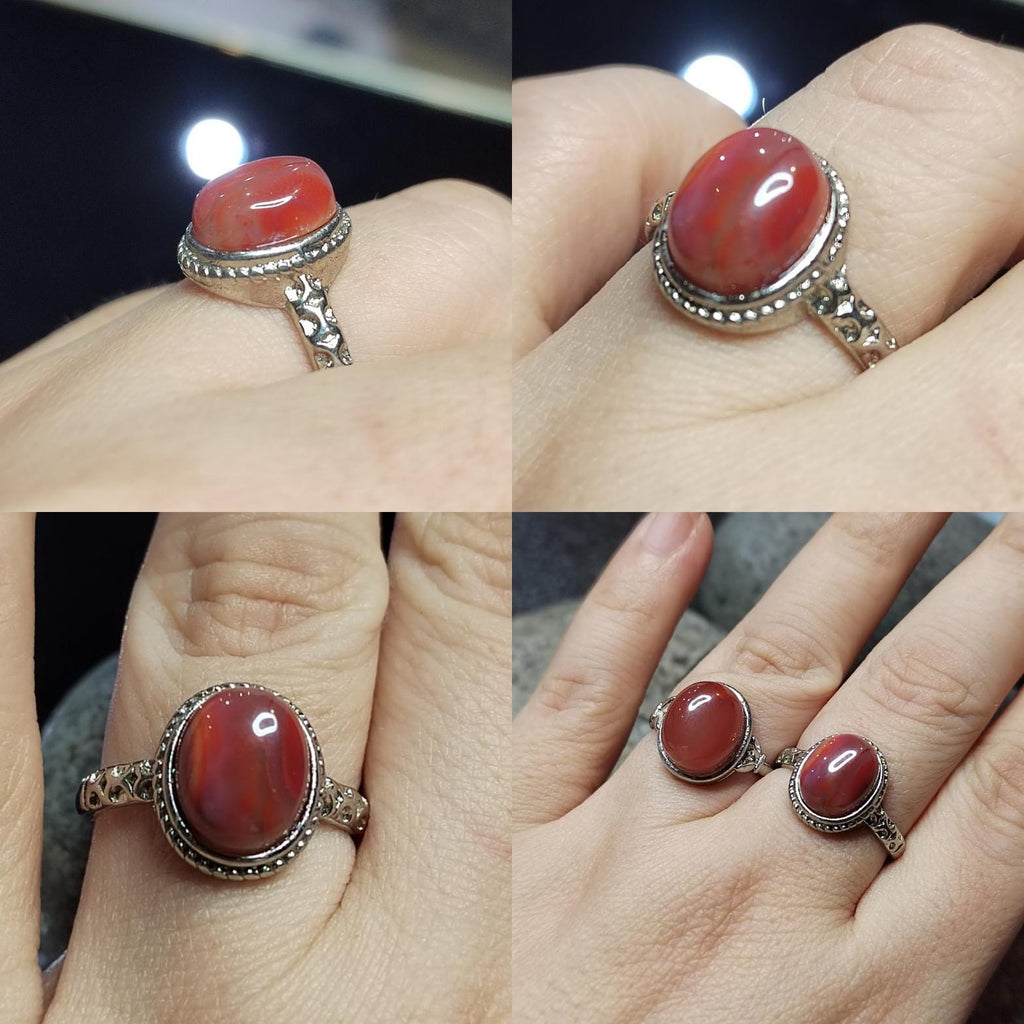 Waxi Nanhong South Red Agate Ring Set: 18K Gold, Victorian & Minimalist SL418