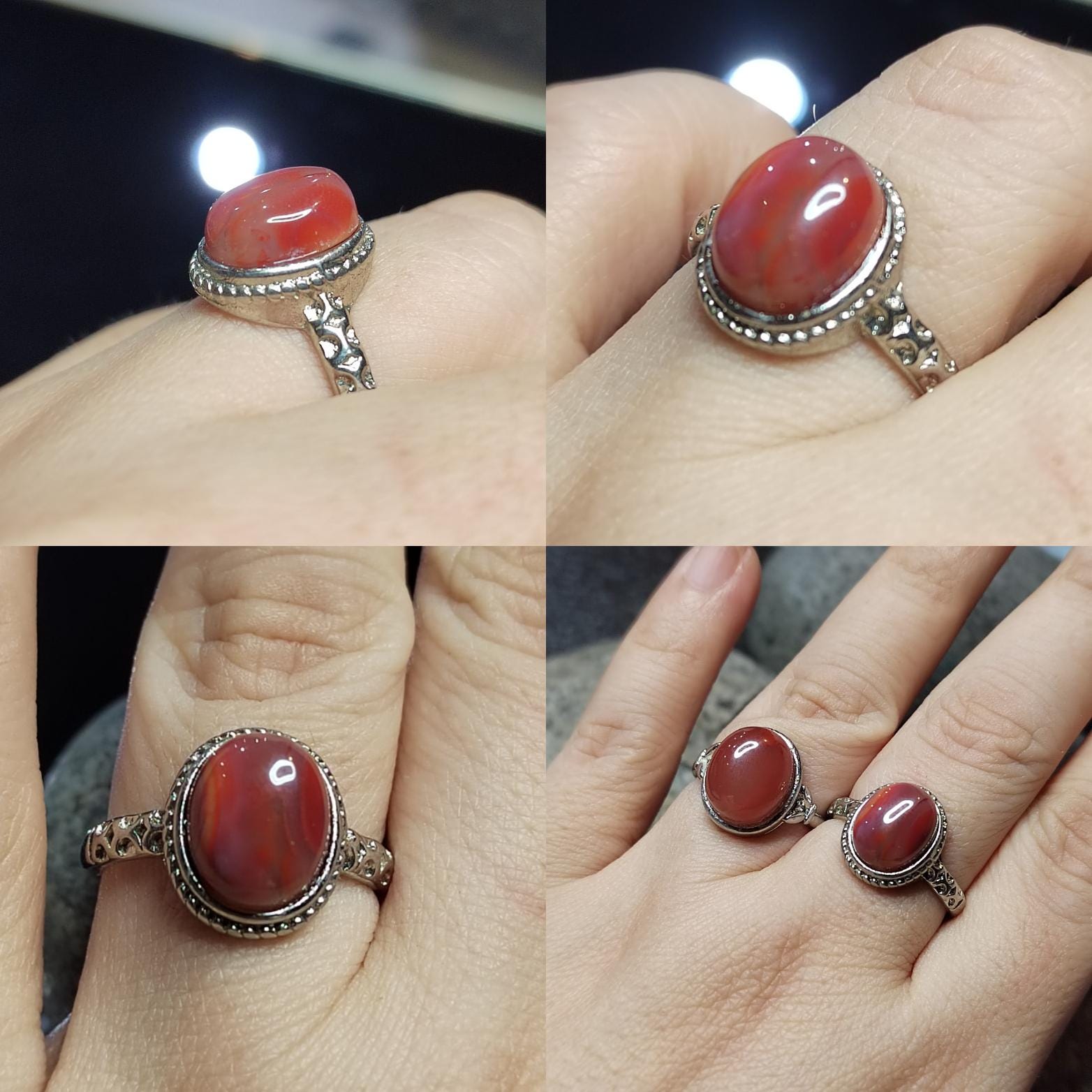 Waxi Nanhong South Red Agate Ring Set: 18K Gold, Victorian & Minimalist SL418