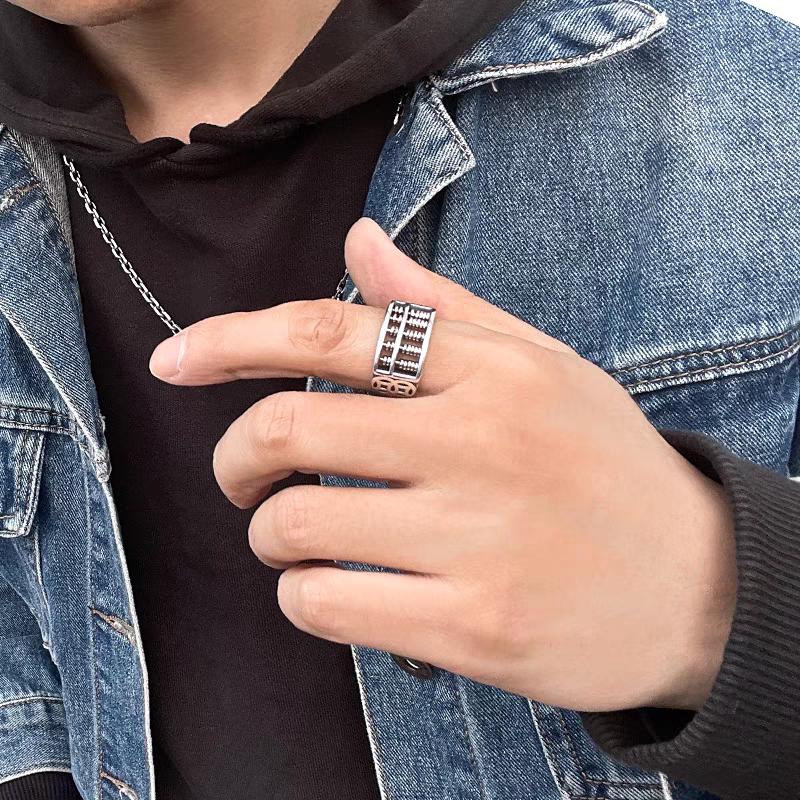 S925 Sterling Silver Solid Men's Abacus Adjustable Thai Trend Silver Ring SL227 - SL Precious