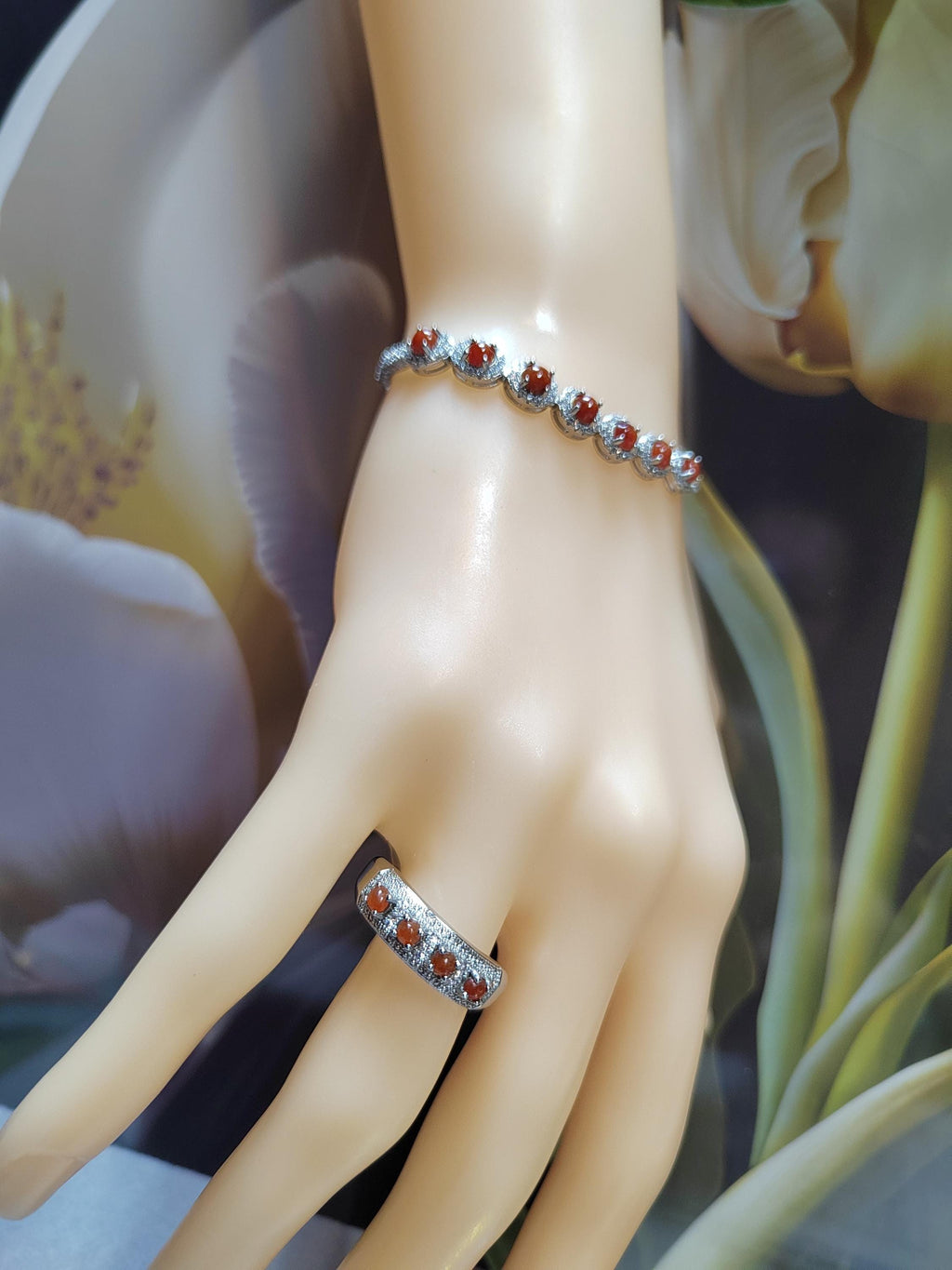 Women 3 pcs Set Necklaces, Bracelets, Ring  Elegant Burmese A Grade Red/white Icy Natural Jadeite Zirconia Stone S925 Silver For Her SL131 - SL Precious