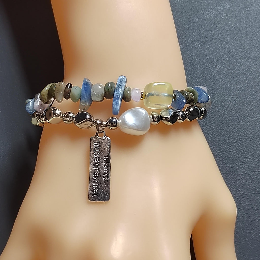Natural Mix Colors Kunzite Bracelet | Uneven Beads Double-Layer Fashion with Silver Accents SL170 - SL Precious