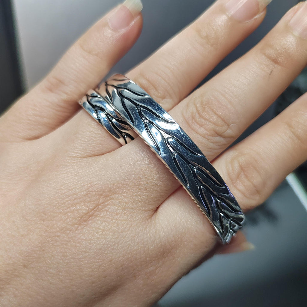 Elegant Unisex 2pcs S9999 Silver Filled Vermeil Ring & Bangle Set | Thai Trend Fashion Jewelry SL236