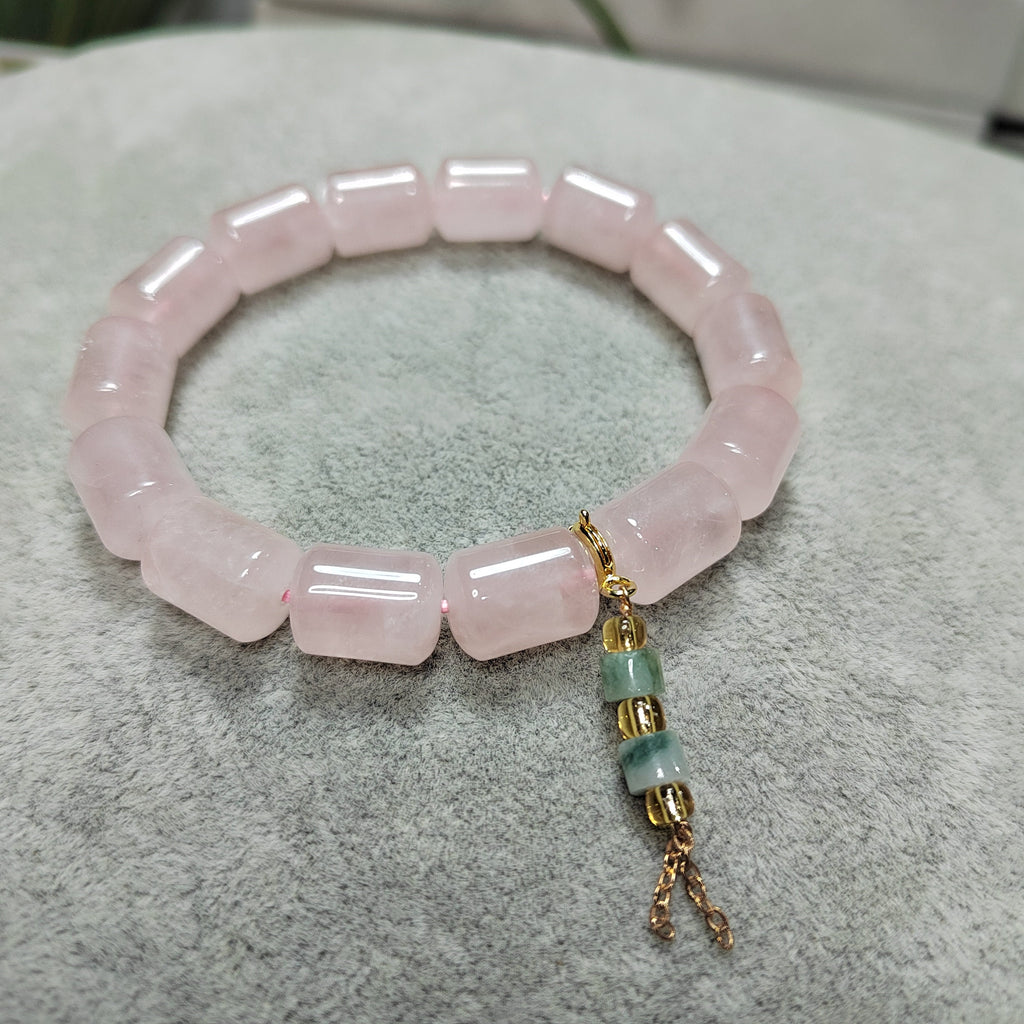 Beautiful Rose Quartz Beads Bracelet with Jadeite Chain SL103