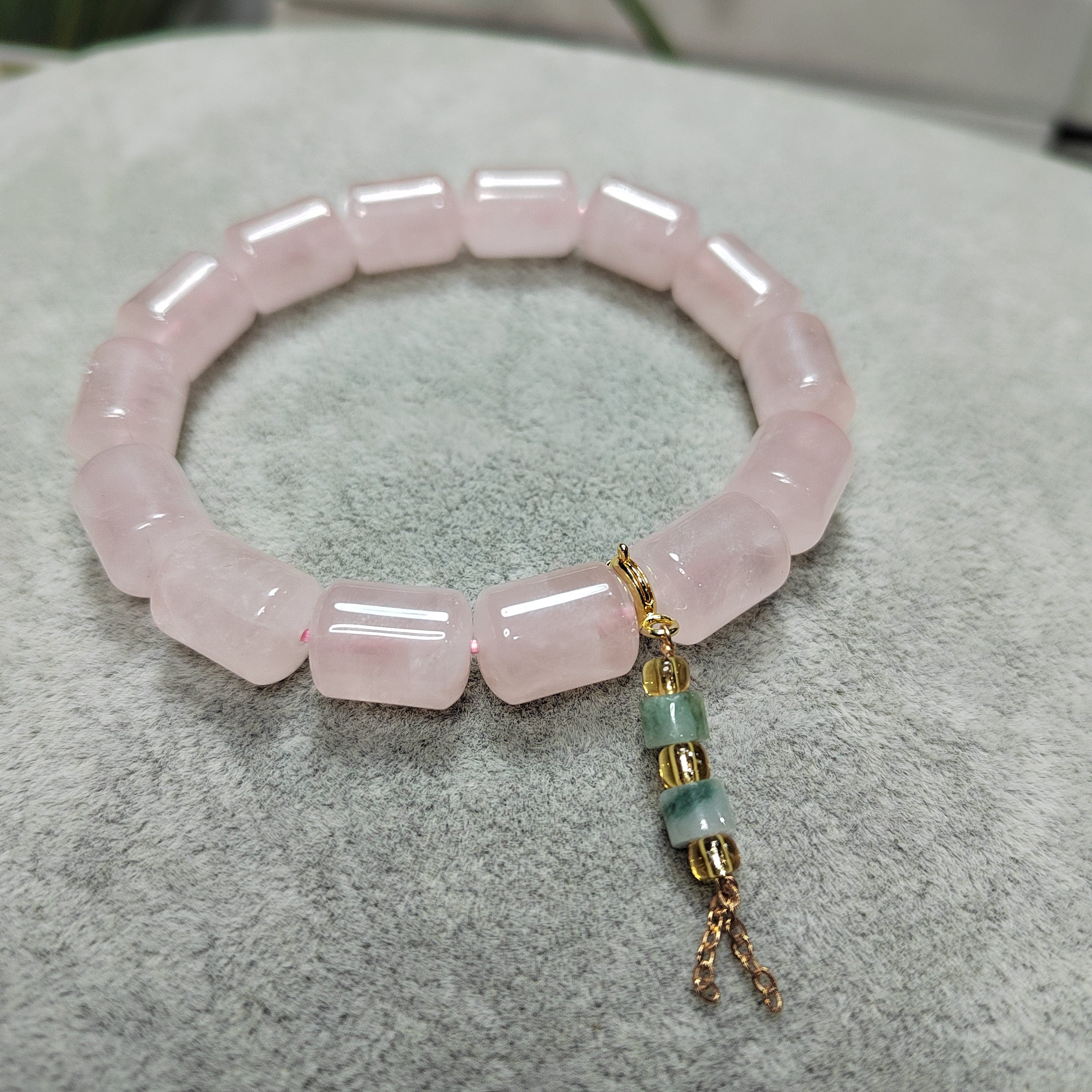 Beautiful Rose Quartz Beads Bracelet with Jadeite Chain SL103