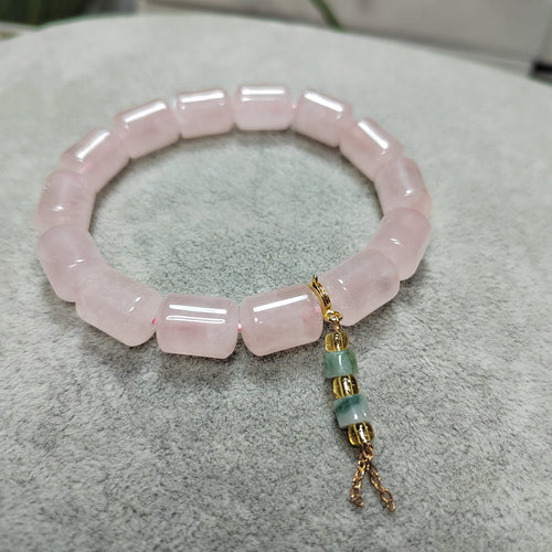 Beautiful Rose Quartz Beads Bracelet with Jadeite Chain SL103 - SL Precious