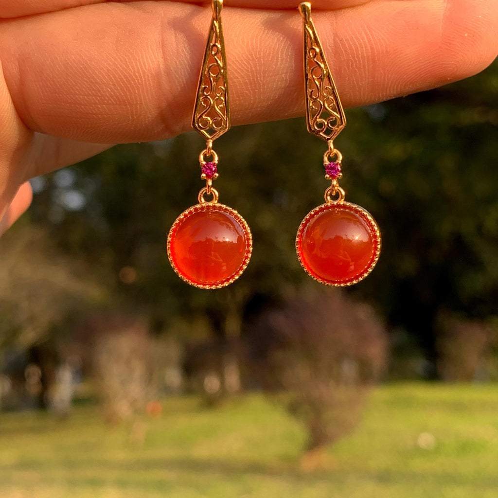 Certified Icy China Baoshan Southern Red Nanhong Agate S925 Silver Stud Dangle 中国风  古法掐丝工艺镶嵌  原矿南红冰红细长耳饰 SL261X20