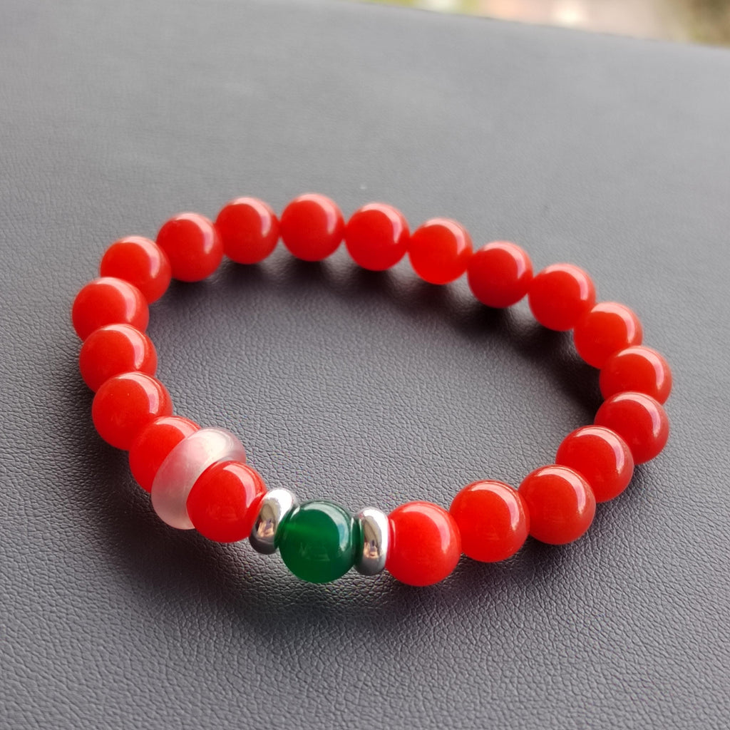 Natural Baoshan Nanhong Red Agate Bead Bracelet & Bangle Set | S9999 Pure Silver Bangle/Bead Green Agate | 4 Designs SL285 SL286 SL287 SL288