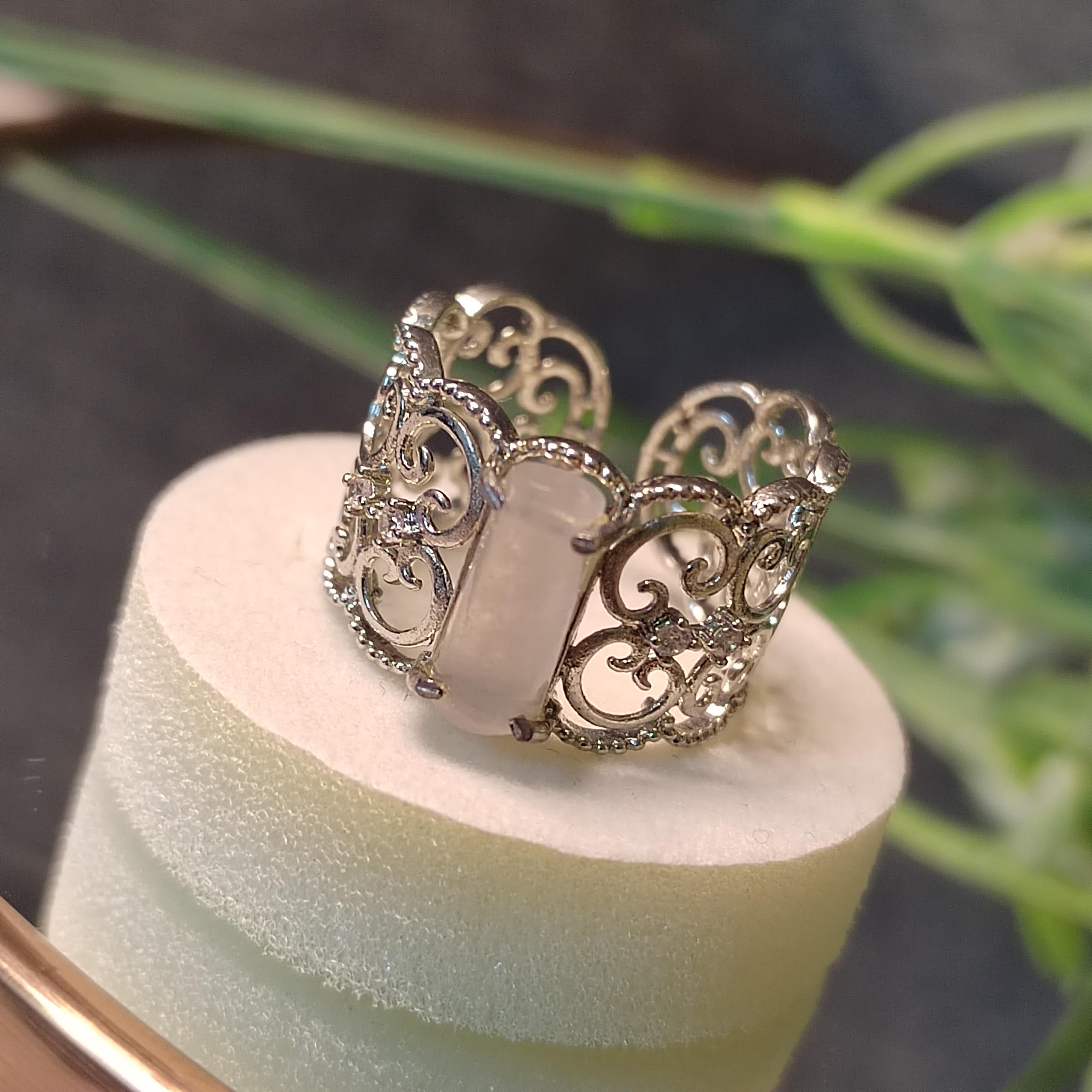 Certified Burmese Gemstone Elegant White Icy Lace Cylinders Design Natural Untreated Ring Jewelry for Special Occasion, Wedding, SL129 - SL Precious
