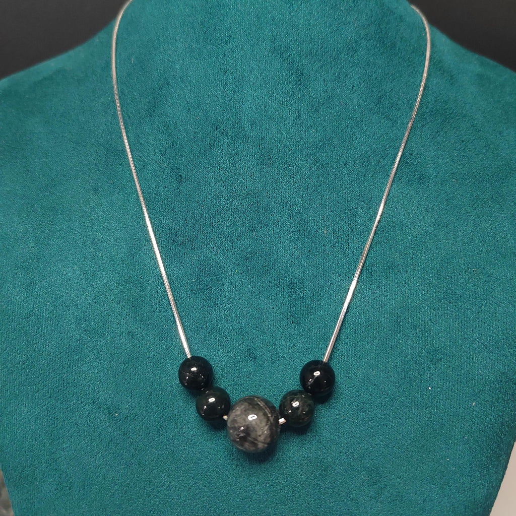 Burmese Black Jadeite Lotus Necklace: S9999 Silver Minimalist Chain SL330 / SL330B