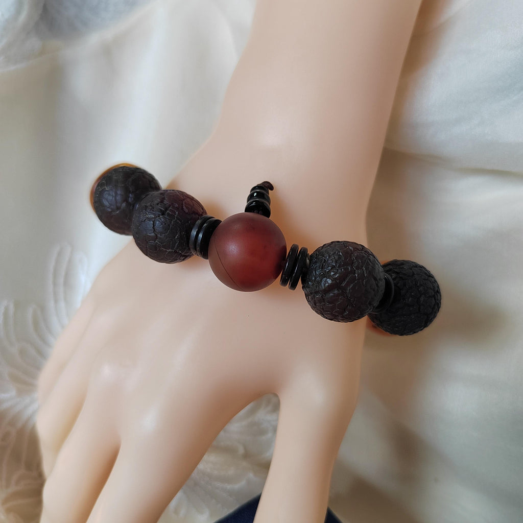 Unique Design Matte Surfaces Old Wax Shell Agate with Beeswax Amber Large Beads Bracelet 玛瑙老蜡壳蜜蜡独特的哑光手串 SL127 - SL Precious