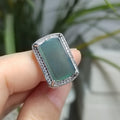 Green Guatemala Jade Zircon Accent Statement Ring S925 Silver Plated with 18K White Gold Unisex SL084 - SL Precious
