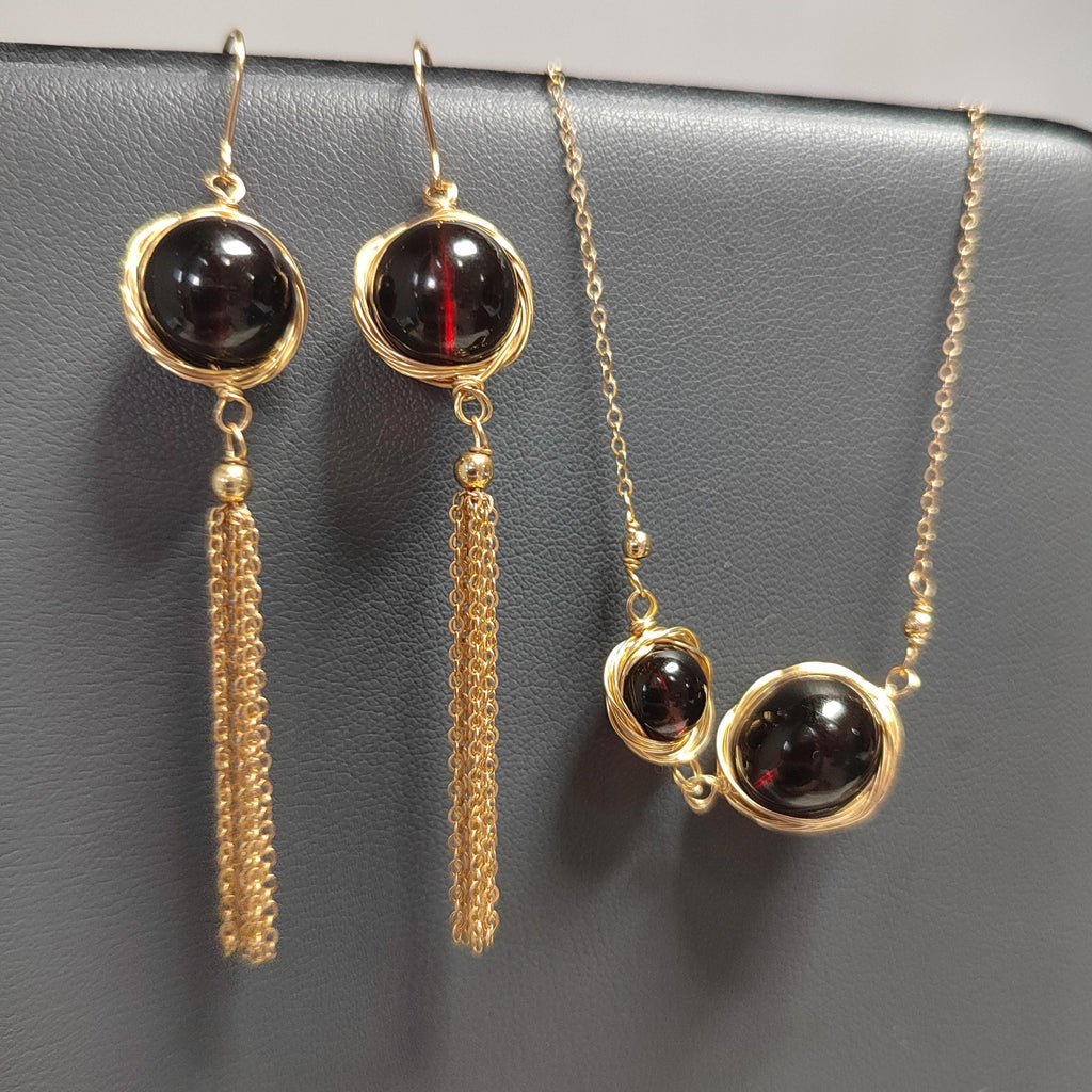 Unique Burmese Red Blood Amber Earring and Bracelet Set in 14K Gold Fill - Stunning Natural Beauty SL112 - SL Precious