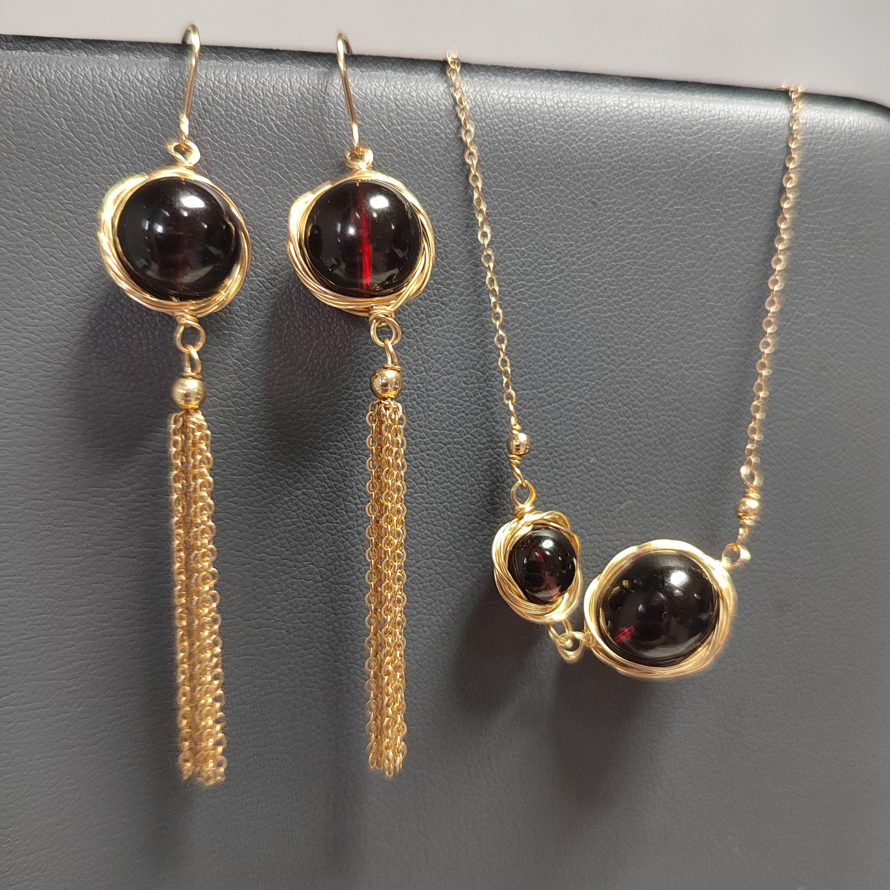 Unique Burmese Red Blood Amber Earring and Bracelet Set in 14K Gold Fill - Stunning Natural Beauty SL112 - SL Precious
