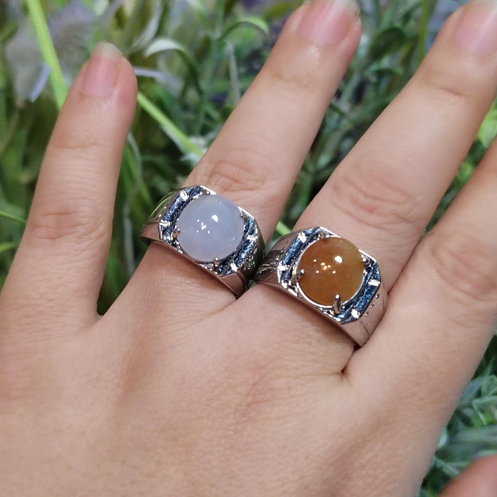 Large Luxury Certified Burmese Natural Gemstone Untreated Man Ring White Icy/ Natural Sugar Cane Yellow Jadeite For Him SL165 SL166 - SL Precious