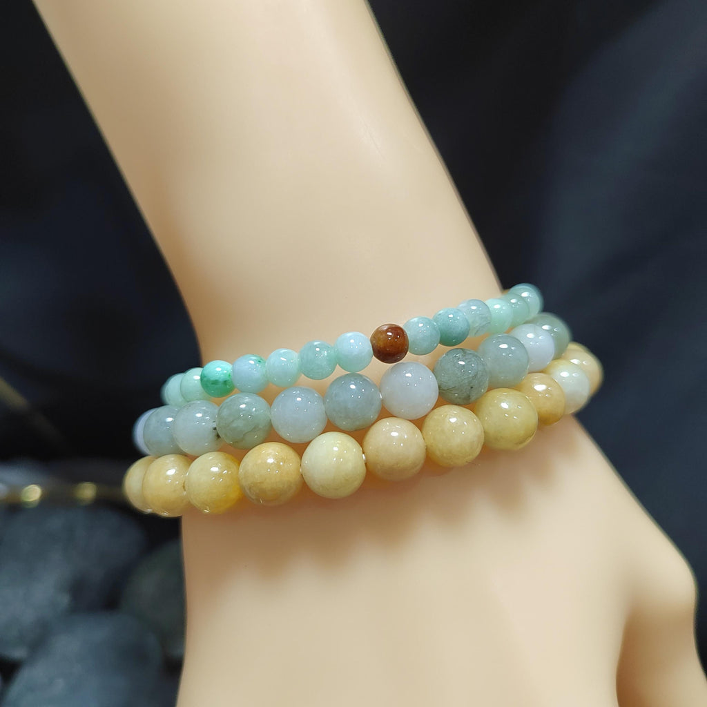 Certified Natural Untreated Burmese Yellow|Green|White Icy Bead Jadeite Bracelet 8mm SL364
