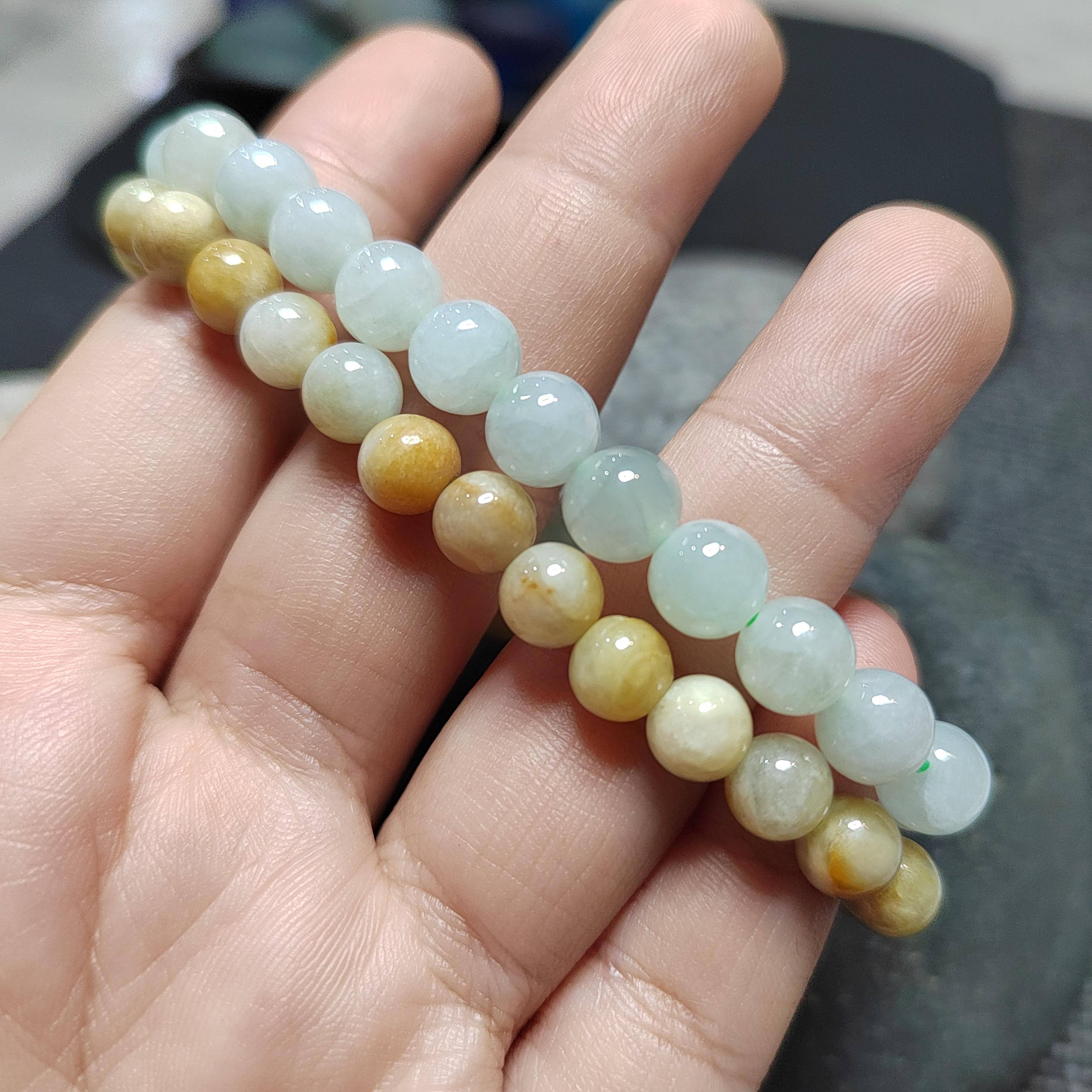 Burmese Jadeite Bracelet Set: Yellow & Icy Green, Untreated A-Grade