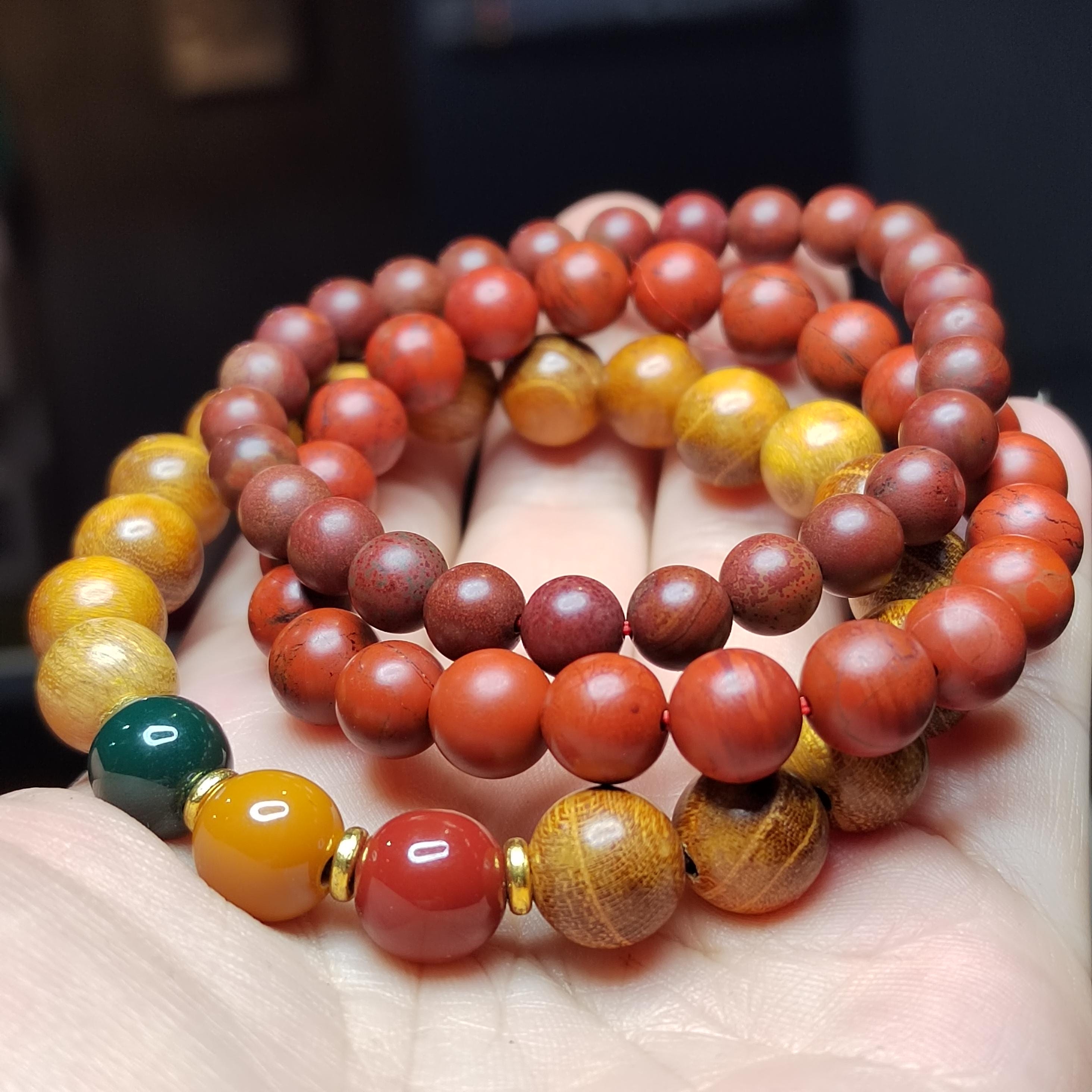 Certified Wujia South Red Agate Bracelet Set: Sandalwood & Resin Accents SL414