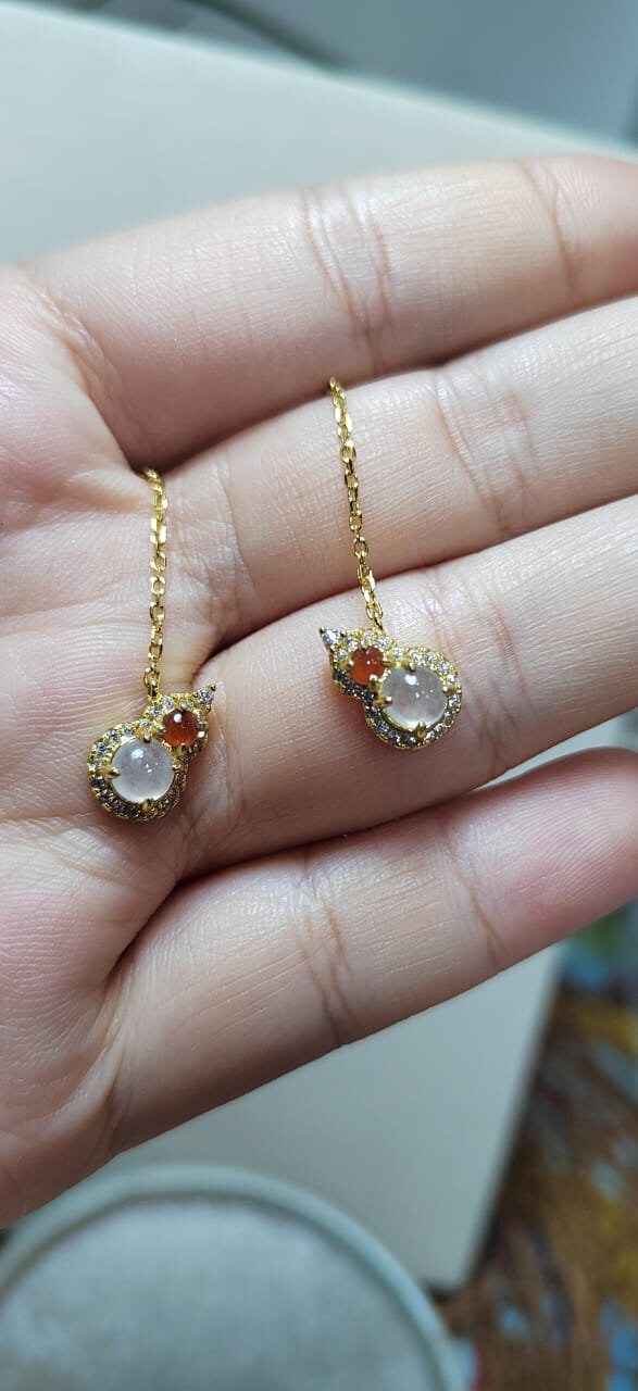 Certified A-Grade Natural Untreated Icy White Yellow  Burmese Jadeite on S925 Silver Plated with 18K Yellow Gold Earring SL054 - SL Precious