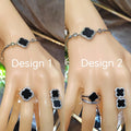 Burmese 3pcs Set Natural Gemstone Untreated Black Ink Jadeite Lucky Flower Ring, Earring, Bracelets/Bangle (2 Designs Available) SL160 SL161 - SL Precious