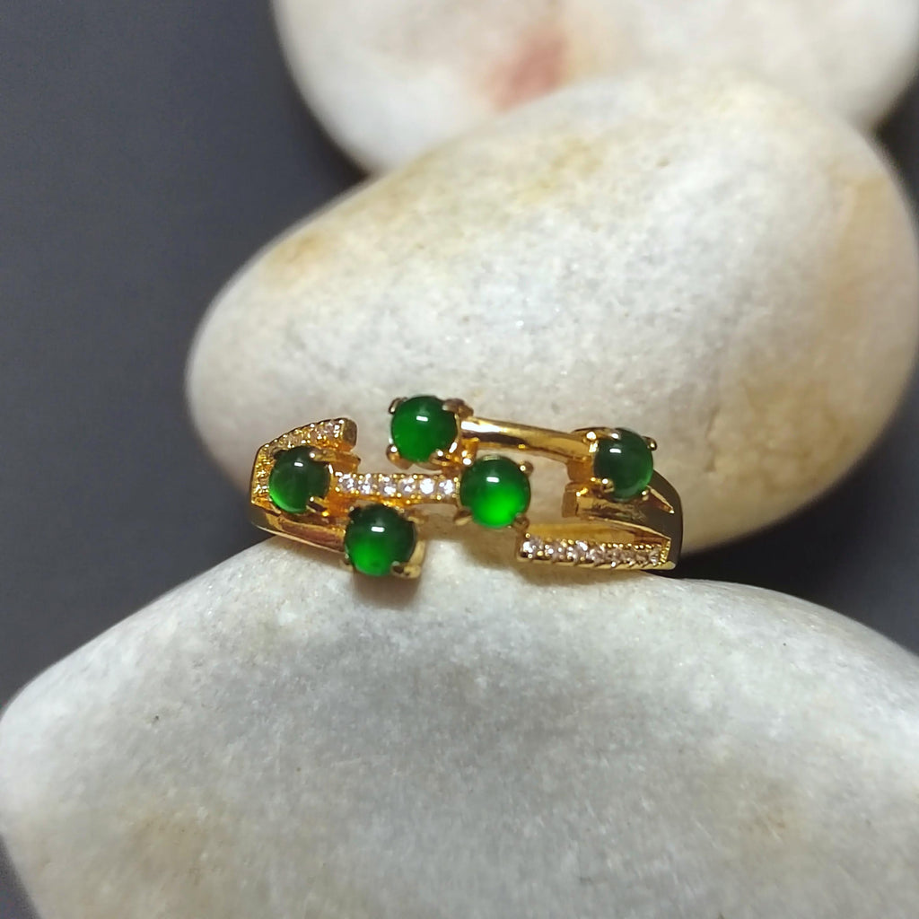 Elegant 5pcs Certified Imperial Green Guatemala Jadeite Rings, Untreated Natural Gemstones with Zircon, 18K Gold Plated SL247X6 - SL Precious