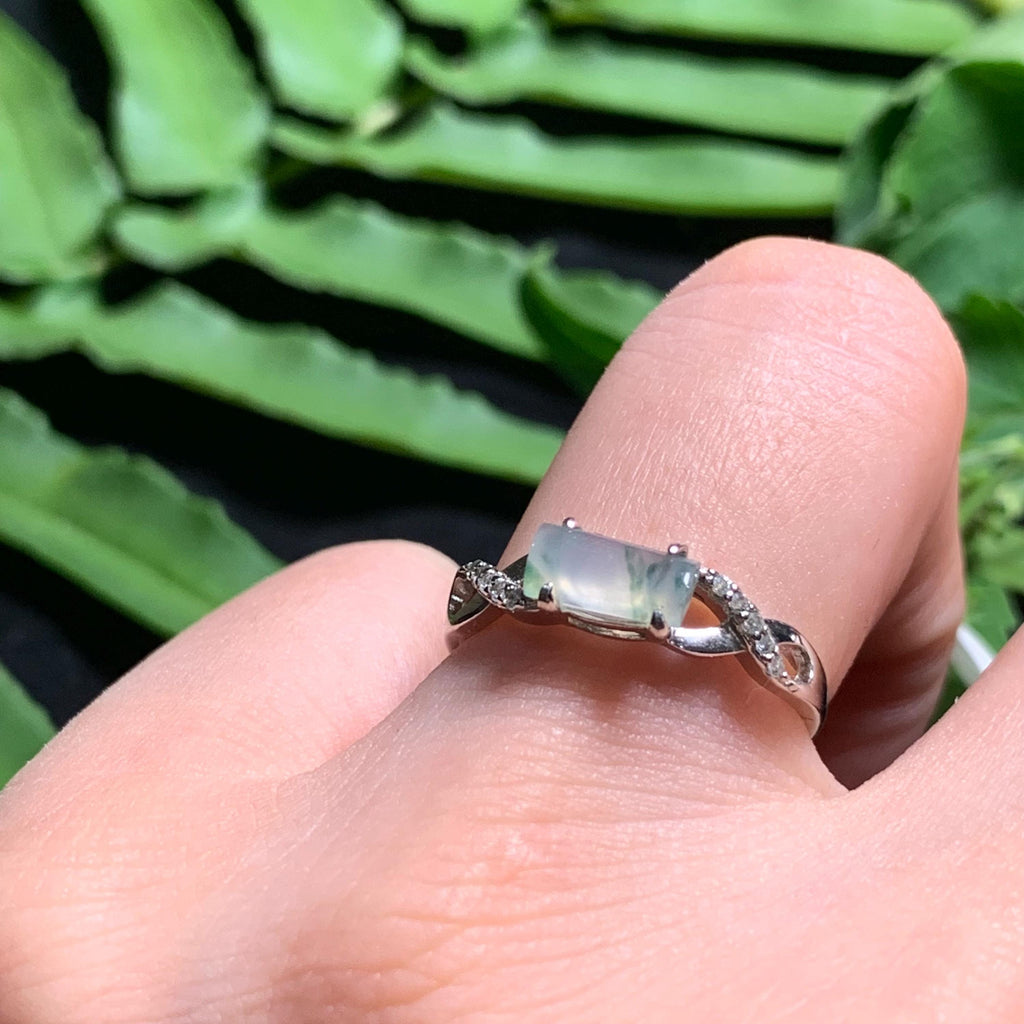 Certified A-Grade Natural Untreated Burmese Cylinder Icy White Green 白里飘花 S925 Minimalist Design Ring SL252X11 - SL Precious